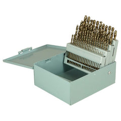 #1-#60 RHS / RHC HSS-CO 8% (M42) 135 Degree Split Point Heavy Duty Cobalt Jobber Length Drill Set - Straw / Gold Oxide - Exact Tooling