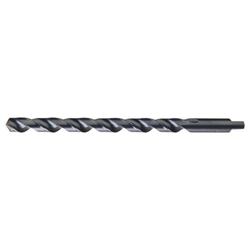 15/32 RHS / RHC HSS 118 Degree Notched Point Heavy Duty Taper Length with Automotive Tanged Shank Drill - Steam Oxide - Exact Tooling