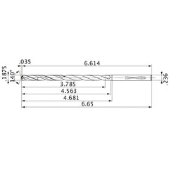 MVS0476X20S060 DP1020 3/16″ Dia. × 0.236″ Shank × 4.563″ Flute Length × 6.65″ OAL, 140°, 2 Flute, Coolant Thru, Solid Carbide Drill