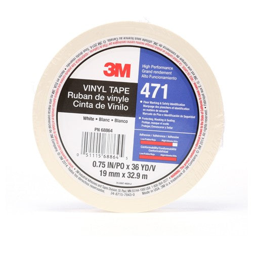 3M Vinyl Tape 471 White 3/4″ × 36 yd 5.2 mil Individually Wrapped Conveniently Packaged - Exact Tooling