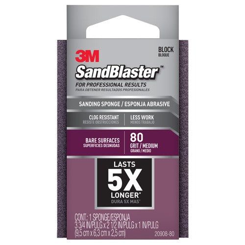 ‎3M SandBlaster Advanced Sanding Sanding Sponge 20908-80 80 grit 3-3/4″ × 2-1/2 × 1″ - Exact Tooling