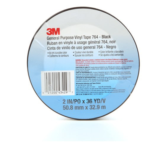 3M General Purpose Vinyl Tape 764 Black 2″ × 36 yd 5 mil Individually Wrapped Conveniently Packaged - Exact Tooling