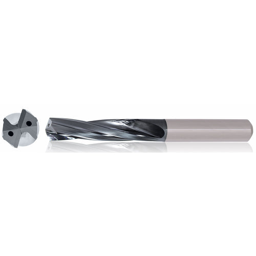 3/8″ Dia. × 10 mm Shank × 61 mm Flute Length × 103 mm OAL, 5xD, TiAlCN, 2 Flute, Coolant Thru, h6, Cylindrical, Solid Carbide Drill Series/List #5613 - Exact Tooling