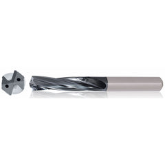 3/8″ Dia. × 10 mm Shank × 61 mm Flute Length × 103 mm OAL, 5xD, TiAlCN, 2 Flute, Coolant Thru, h6, Cylindrical, Solid Carbide Drill Series/List #5613 - Exact Tooling
