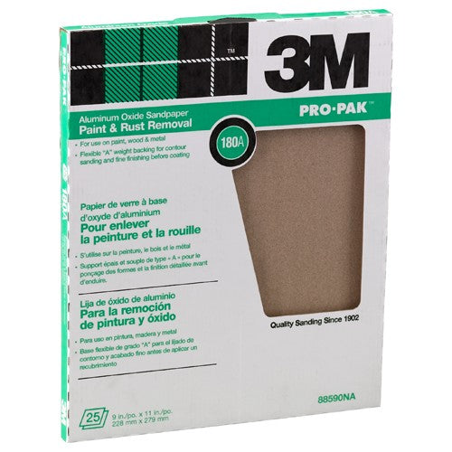 3M Pro-Pak Aluminum Oxide Sheets 88590NA 9″ × 11″ 180A grit - Exact Tooling