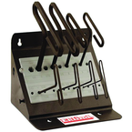 10 Piece - 3/32 - 3/8" T-Handle Style - 9'' Arm- Hex Key Set with Plain Grip in Stand - Exact Tooling