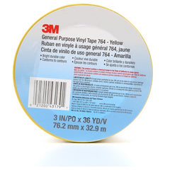 3M General Purpose Vinyl Tape 764 Yellow 3″ × 36 yd 5 mil Individually Wrapped Conveniently Packaged - Exact Tooling