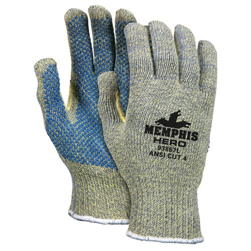 MCR Safety Cut Pro Hero Gloves - 7 Gauge Kevlar / Stainless Steel / Nylon - PVC Dots Palm Side - Size X-Large - Exact Tooling