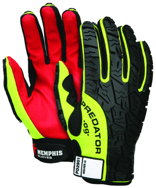 Predator Hi-Vis, Synthetic Palm, Tire Tread TPR Coating Gloves - Size Medium - Exact Tooling