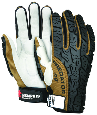 Predator Foam Padded Cow Grain Leather Palm, Tire Tread TPR Coating Gloves - Size X-Large - Exact Tooling