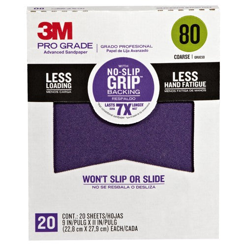‎3M Pro Grade Precision Faster Sanding Sanding Sheets 80 grit Coarse 27080TRI-20 9″ × 11″ - Exact Tooling