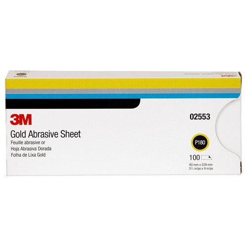 3M Gold Abrasive Sheet 02553 P180 grade 3 2/3″ × 9″ 100 sheets per sleeve - Exact Tooling