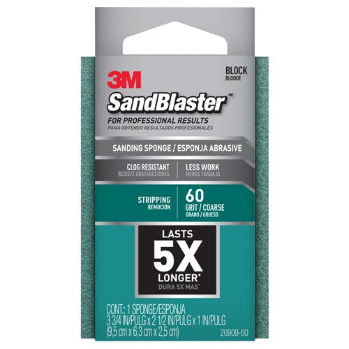 ‎3M SandBlaster Advanced Sanding Sanding Sponge 20909-60 60 grit 3-3/4″ × 2-1/2 × 1″ - Exact Tooling