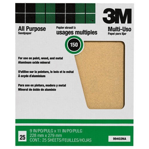3M Aluminum Oxide Sandpaper 99402NA 9″ × 11″ 150 grit - Exact Tooling