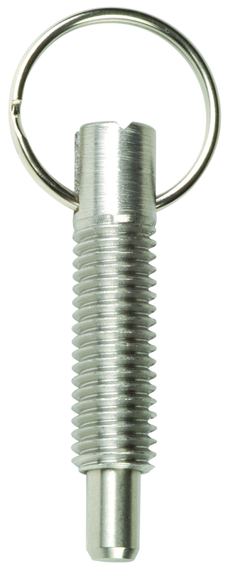 Hand Retractable Spring Plunger with Pull Ring - 1.25 lbs Initial End Force, 5 lbs Final End Force (5/8-11 Thread) - Exact Tooling