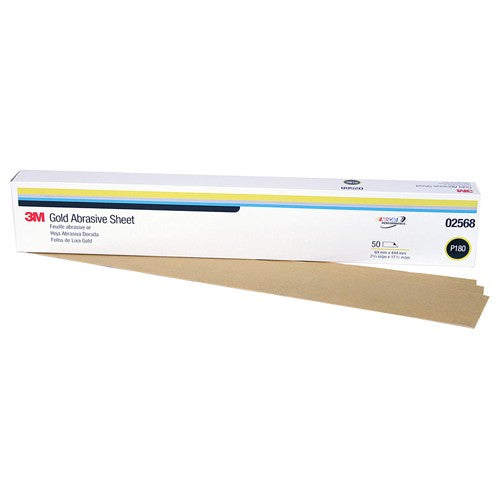 3M Gold Abrasive Sheet 02568 P180 grade 2 3/4″ × 17 1/2″ 50 sheets per pack - Exact Tooling