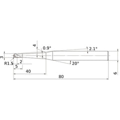 3 mm Dia. × 6 mm Shank × 2 mm DOC × 80 mm OAL, Carbide 3 Flute, 30° Helix, Ballnose End Mill VF3XBR0150T0054L040