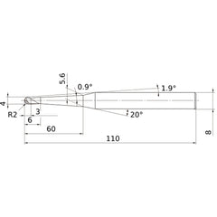 4 mm Dia. × 8 mm Shank × 3 mm DOC × 110 mm OAL, Carbide 3 Flute, 30° Helix, Ballnose End Mill VF3XBR0200T0054L060