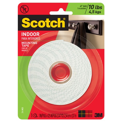 Scotch-Mount Indoor Double-Sided Mounting Tape 314H-MED-DC 1″ × 125″ (2 54 cm × 3 17 m) - Exact Tooling