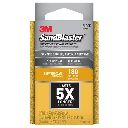 ‎3M SandBlaster Advanced Sanding Sanding Sponge 20907-180 180 grit 3-3/4″ × 2-1/2 × 1″ - Exact Tooling