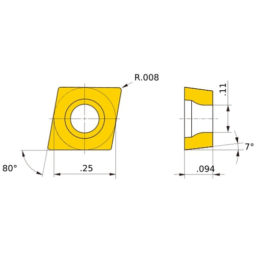 CCET 21.50.5 L-SN NX2525, 0.008″ Corner Radius, 3/32″ Thick, 1/4″ Inscribed Circle, Turning Indexable Insert