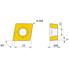 CCET 21.50.5 L-SN HTi10, 0.2 mm Corner Radius, 2.38 mm Thick, 6.35 mm Inscribed Circle, Turning Indexable Insert