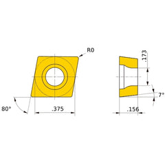 CCET 32.5 L-SN NX2525, 0 Corner Radius, 5/32″ Thick, 3/8″ Inscribed Circle, Turning Indexable Insert