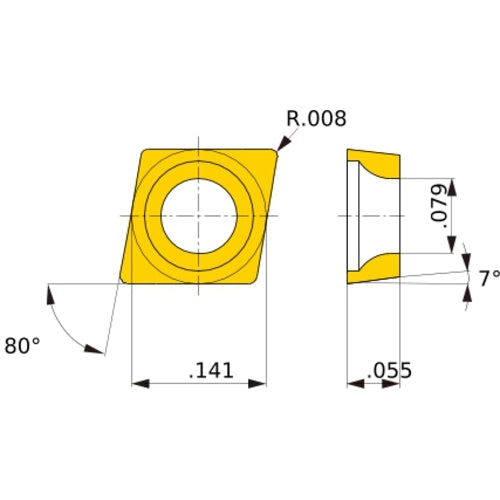CCGT 03S102 L-F NX2525, 0.2 mm Corner Radius, 1.39 mm Thick, 3.57 mm Inscribed Circle, Turning Indexable Insert