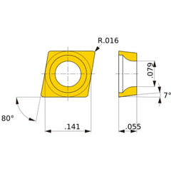 CCGT 03S104 L-F VP15TF, 0.4 mm Corner Radius, 1.39 mm Thick, 3.57 mm Inscribed Circle, Turning Indexable Insert
