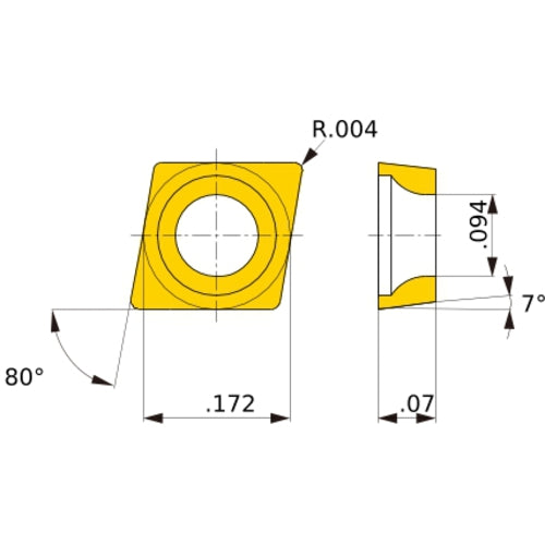 CCGT 04T001 L-F NX2525, 0.1 mm Corner Radius, 1.79 mm Thick, 4.37 mm Inscribed Circle, Turning Indexable Insert