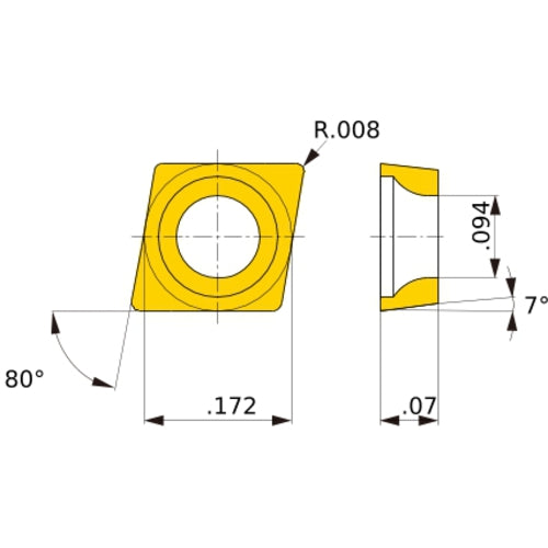 CCGT 04T002 L-F NX2525, 0.2 mm Corner Radius, 1.79 mm Thick, 4.37 mm Inscribed Circle, Turning Indexable Insert