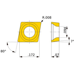CCGT 04T002 L-F NX2525, 0.2 mm Corner Radius, 1.79 mm Thick, 4.37 mm Inscribed Circle, Turning Indexable Insert