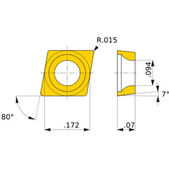 CCGT 04T004 L-F MS6015, 1/64″ Corner Radius, T0 Thick, 4.37 Inscribed Circle, Turning Indexable Insert