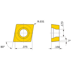 CCMT 32.52 MW UE6110, 0.8 mm Corner Radius, 3.97 mm Thick, 9.525 mm Inscribed Circle, Turning Indexable Insert