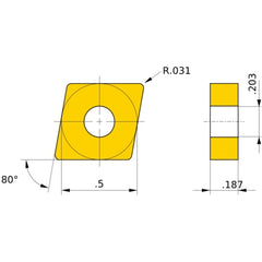 CNGA 432 flat_top MBS140, 1/32″ Corner Radius, 3/16″ Thick, 1/2″ Inscribed Circle, Turning Indexable Insert