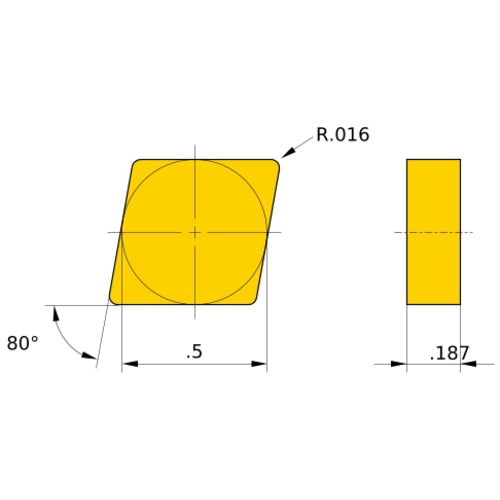 CNG 31 flat_top MBS140, 1/64″ Corner Radius, 3/16″ Thick, 1/2″ Inscribed Circle, Turning Indexable Insert