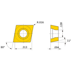 CPMH 2.51.51 SV VP45N, 0.4 mm Corner Radius, 2.38 mm Thick, 7.94 mm Inscribed Circle, Turning Indexable Insert
