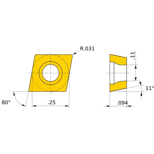 CPMT 21.52 MQ AP25N, 0.8 mm Corner Radius, 2.38 mm Thick, 6.35 mm Inscribed Circle, Turning Indexable Insert