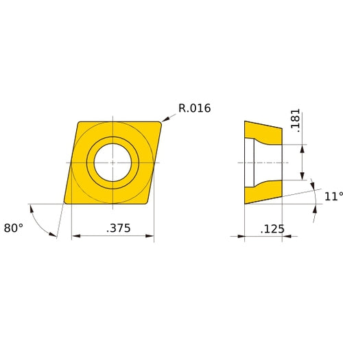 CPMX 321 standard UTi20T, 1/64″ Corner Radius, 1/8″ Thick, 3/8″ Inscribed Circle, Turning Indexable Insert