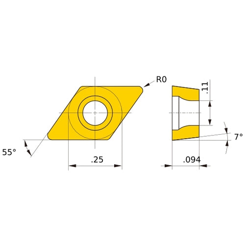 DCET 21.5 R-SN HTi10, 0 mm Corner Radius, 2.38 mm Thick, 6.35 mm Inscribed Circle, Turning Indexable Insert
