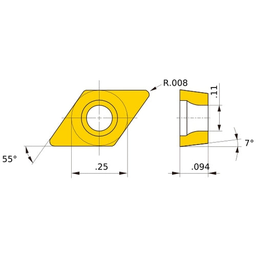 DCMT 21.50.5 standard NX3035, 0.2 mm Corner Radius, 2.38 mm Thick, 6.35 mm Inscribed Circle, Turning Indexable Insert