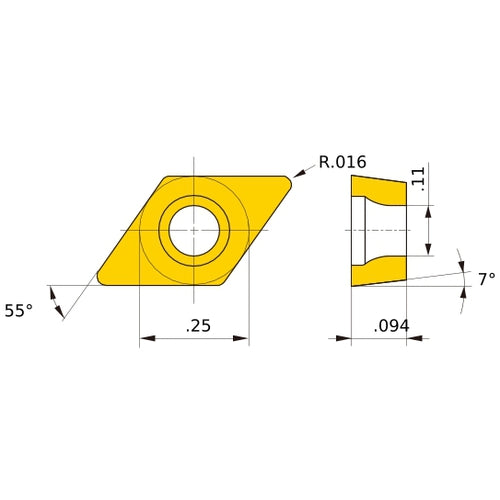 DCMT 21.51 standard NX2525, 1/64″ Corner Radius, 3/32″ Thick, 1/4″ Inscribed Circle, Turning Indexable Insert