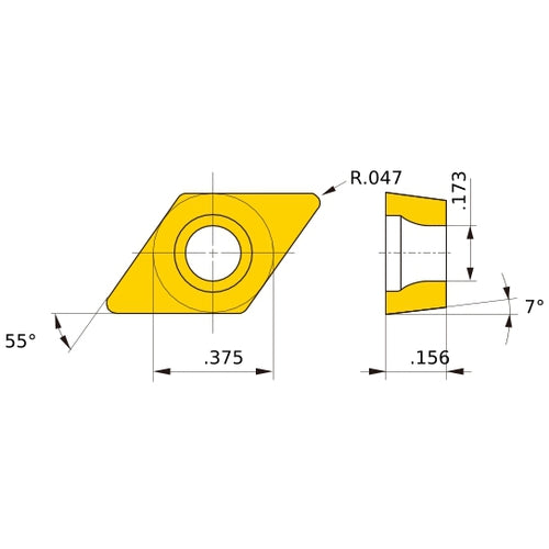 DCMT 32.53 MS MP9015, 3/64″ Corner Radius, 5/32″ Thick, 3/8″ Inscribed Circle, Turning Indexable Insert