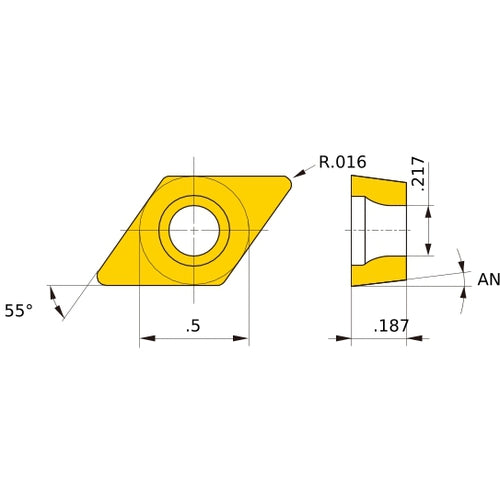 DCMT 431 MK MC5015, 0.4 mm Corner Radius, 4.76 mm Thick, 12.7 mm Inscribed Circle, Turning Indexable Insert