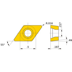 DCMT 431 MK MC5005, 0.4 mm Corner Radius, 4.76 mm Thick, 12.7 mm Inscribed Circle, Turning Indexable Insert