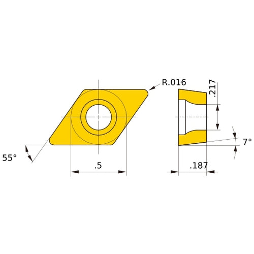 DCMT 431 standard NX2525, 1/64″ Corner Radius, 3/16″ Thick, 1/2″ Inscribed Circle, Turning Indexable Insert