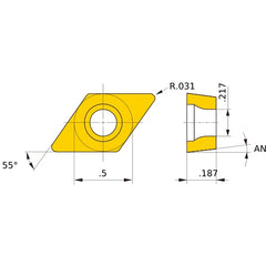 DCMT 432 MK MC5005, 0.8 mm Corner Radius, 4.76 mm Thick, 12.7 mm Inscribed Circle, Turning Indexable Insert