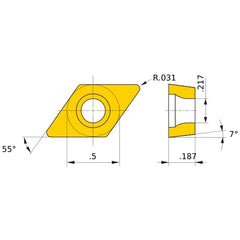 DCMT 432 MP NX2525, 0.8 mm Corner Radius, 4.76 mm Thick, 12.7 mm Inscribed Circle, Turning Indexable Insert