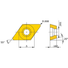 DEGX 430.5 L-F HTi10, 0.2 Corner Radius, 3/16″ Thick, 1/2″ Inscribed Circle, Turning Indexable Insert