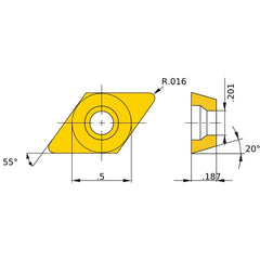 DEGX 431 R HTi10, 0.4 mm Corner Radius, 4.76 mm Thick, 12.7 mm Inscribed Circle, Turning Indexable Insert
